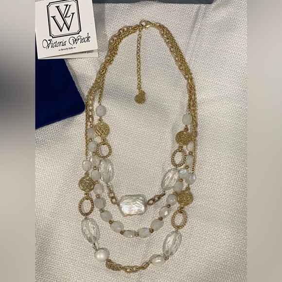 New Victoria Wieck Sterling Silver Natural Pearl Gold...